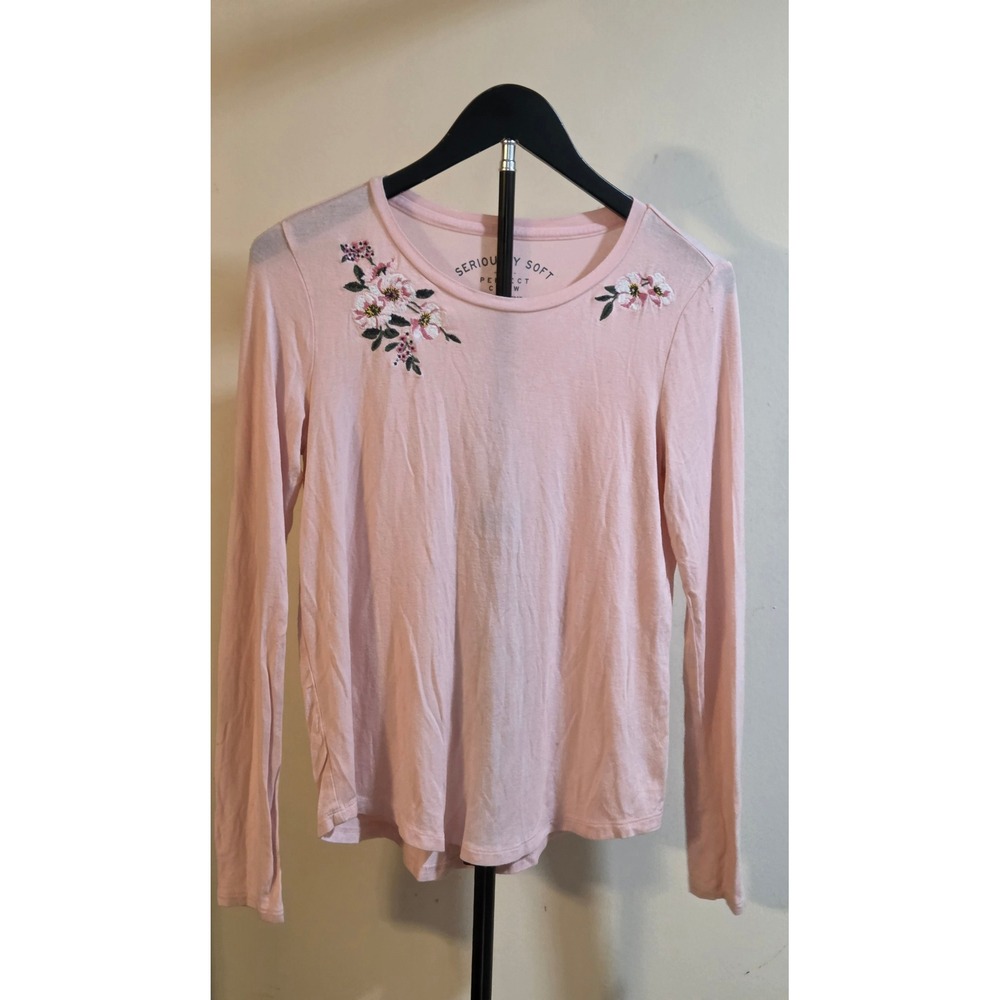 Aero Long Sleeve Floral Embroidery Blouse Women's Size Small Pink